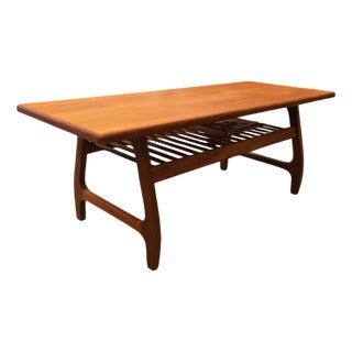 Danish Coffee Table in Teak and Walnut with Magazine Shelf, 1960s For Sale