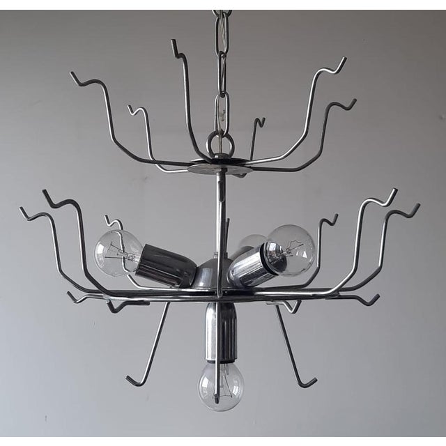 Metal Chandelier in Smoked Murano Glass attributed to Vistosi, 1970s For Sale - Image 7 of 9