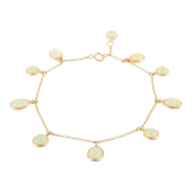 Everloving Opal Charm Stackable Chain Bracelet in Solid 18k Yellow Gold For Sale