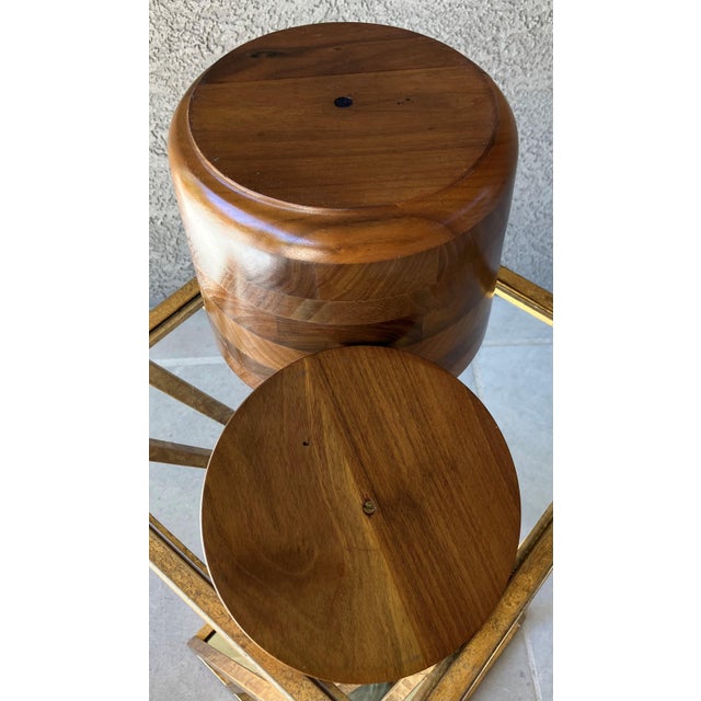 Circa 1970/1980 Sleek & Chic Walnut Wood Ice Bucket With Attached Insulated Glass Insert For Sale - Image 11 of 18
