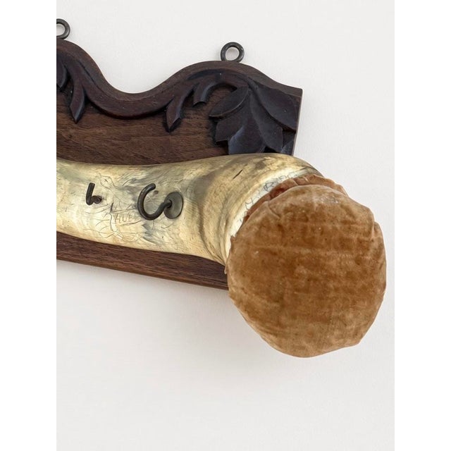 Mid 20th Century Mid 20th Century Rare Folk Art Horn Wall Key Hook on Wood Plaque For Sale - Image 5 of 9