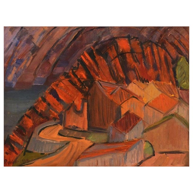 Sven Rybin, Modernist Landscape, Early 20th Century, Oil on Board For Sale