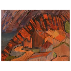 Sven Rybin, Modernist Landscape, Early 20th Century, Oil on Board
