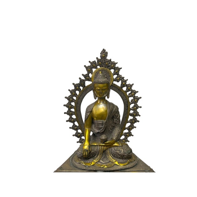 Vintage Chinese Distressed Pewter Copper Color Metal Sitting Shakyamuni Statue For Sale In San Francisco - Image 6 of 6