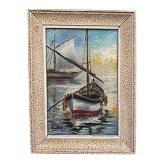 English Oil on Canvas Tender Sailboat For Sale