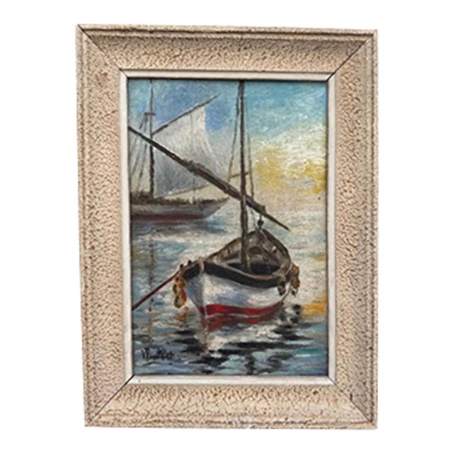 English Tender Sailboat Oil on Canvas For Sale