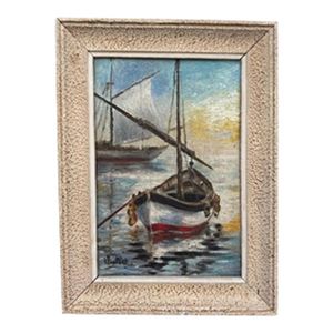 English Tender Sailboat Oil on Canvas