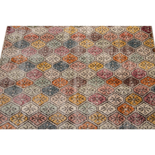 Beige Vintage Turkish Scatter Wool Rug 4 X 6 For Sale - Image 8 of 13