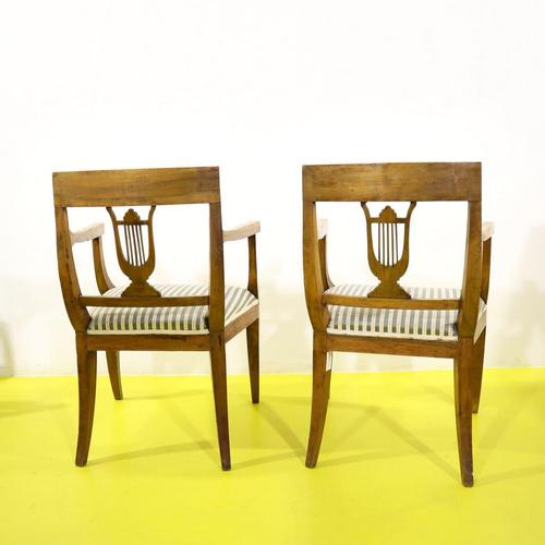 Empire Walnut Armchairs with Lyre Back, Set of 2 For Sale - Image 10 of 12