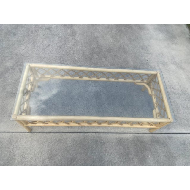 1980s Boho Coastal Lattice Tan Rattan Rectangular Coffee Table | Chairish