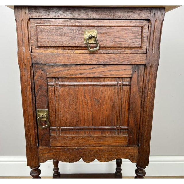 Metal Antique French Oak Bedside Table with Marble Top For Sale - Image 7 of 16
