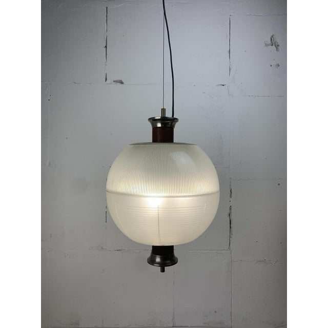 Midcentury Modern Teak and Holophane Sphere Globe Pendant by Sergio Mazza, 1960s For Sale - Image 10 of 18
