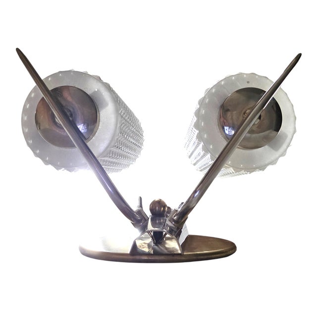 Metal Vintage Enameled Glass, Brass & Nickel Two Light Wall Sconces - Set of Three For Sale - Image 7 of 17