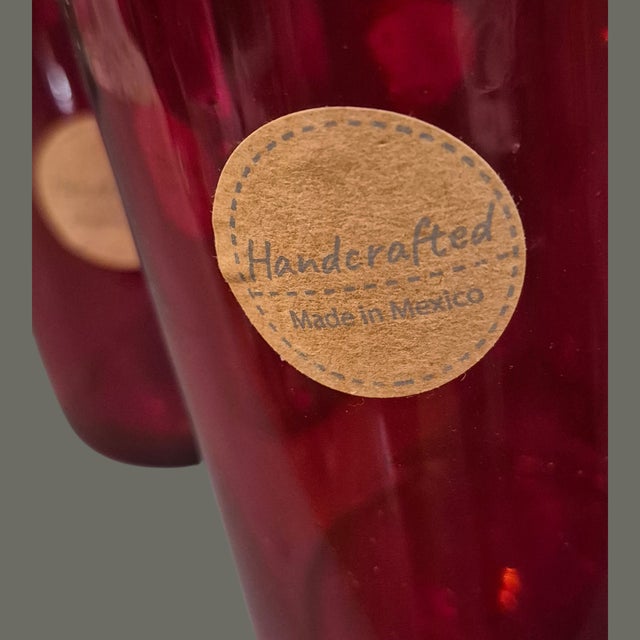 Contemporary Late 20th Century Hand Crafted in Mexico Red Art Glass Tumblers Water Ice Tea Glasses - Set of Six For Sale - Image 3 of 9