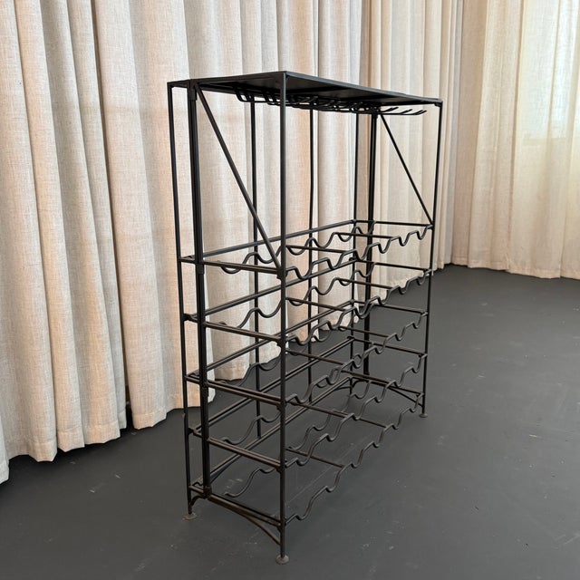 Metal Mid 20th Century Sleek Modern Black Wrought Iron Dry Bar Console Wine Rack For Sale - Image 7 of 7