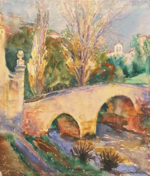 'Bridge in Segovia' by Elizabeth Gowdy Baker, Woman Artist, Paris Salon, Cooper Union, American Watercolor Society, Pennsylvania Academy of Fine Arts