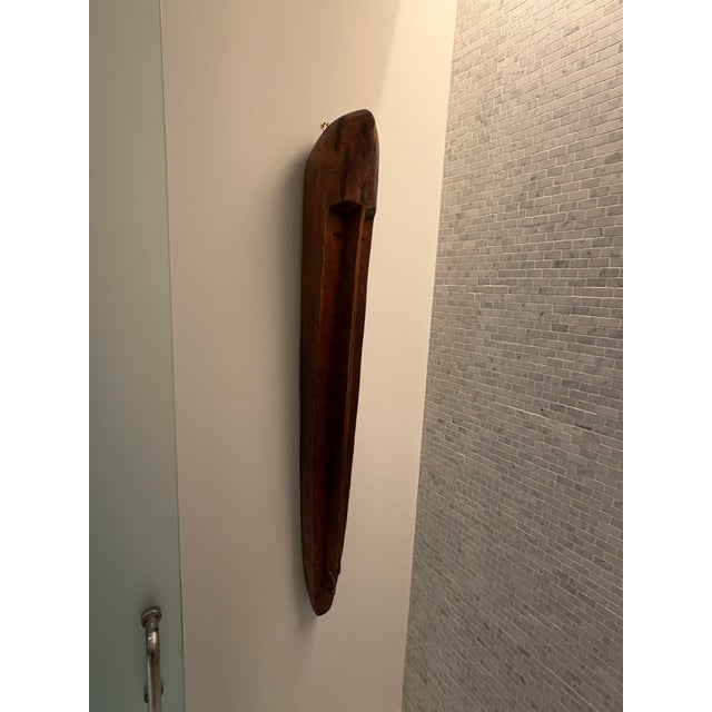 Brown Elongated Hand‑Carved Wooden Wall Sculpture – Organic Modern Art Mask From Material Possessions Chicago For Sale - Image 8 of 10