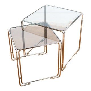 1970s Mid Century Chrome Nesting Tables, Set of 2 For Sale