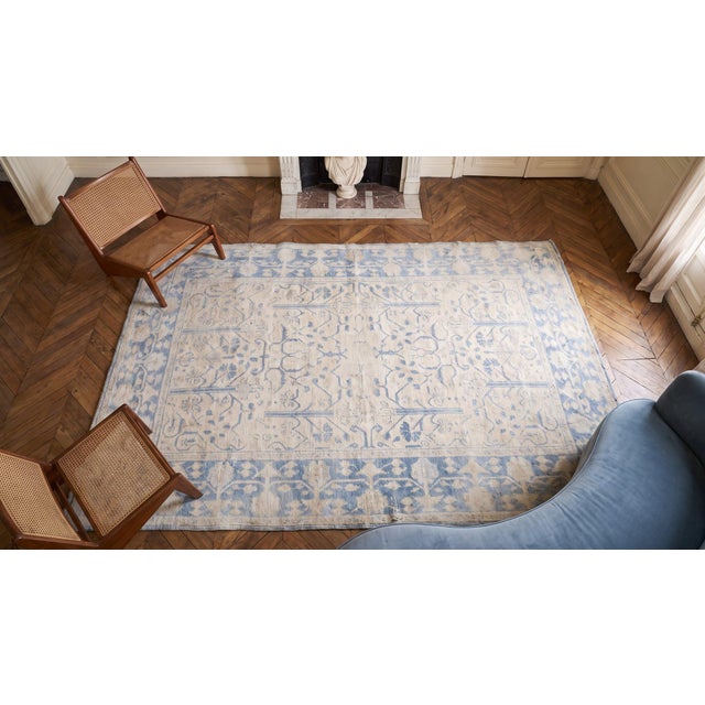 1920s White Geometric Antique Agra Cotton Rug 4' 4" X 7' 2" Handknotted Wool Carpet For Sale In New York - Image 6 of 7