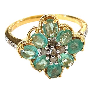 Bochic “Orient” Diamond & Emerald Vintage Cluster Ring Set in 18k & Silver Size 4 For Sale