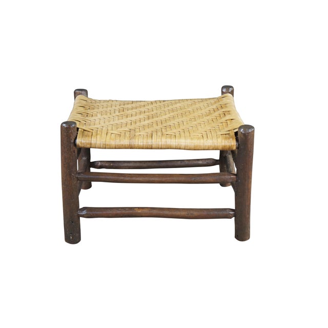Rustic Antique Rustic Adirondack Old Hickory Style Rattan Log Stool Bench Ottoman 22" For Sale - Image 3 of 10