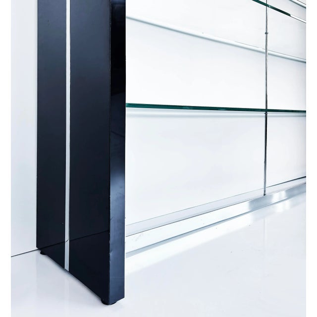 Late 20th Century Gun Metal, Stainless, Glass Etagere Shelves or Room Divider For Sale In Miami - Image 6 of 7