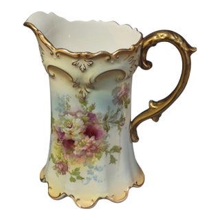 Antique Royal Devon S.& F. Co. England Hand Painted Floral Gilded Pitcher 6'' For Sale