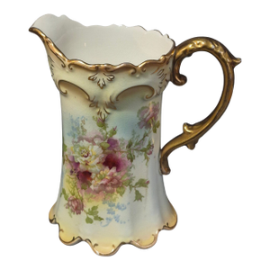 Antique Royal Devon S.& F. Co. England Hand Painted Floral Gilded Pitcher 6''