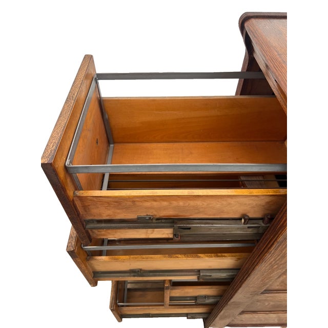 Wood Antique Yawman and Erbe File Cabinet Four Drawers Quarter Sawn White Oak For Sale - Image 7 of 14