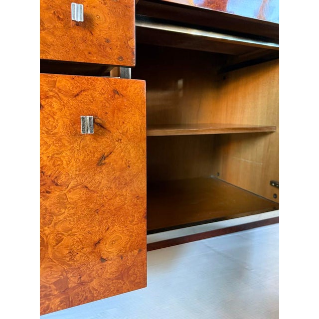 Vintage Brass and Burl Sideboard with Drawers, 1970 For Sale - Image 10 of 14