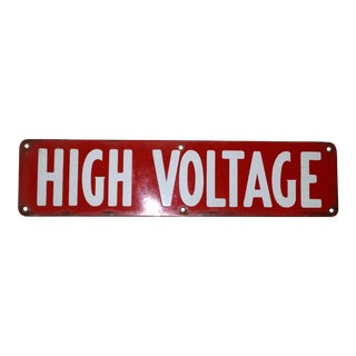 1930s Vintage High Voltage Red Porcelain Sign For Sale