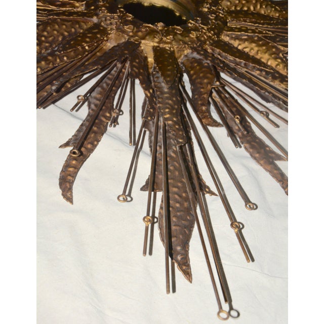 1960s Midcentury Sunburst Handcrafted Art Metal Mirror For Sale - Image 5 of 12