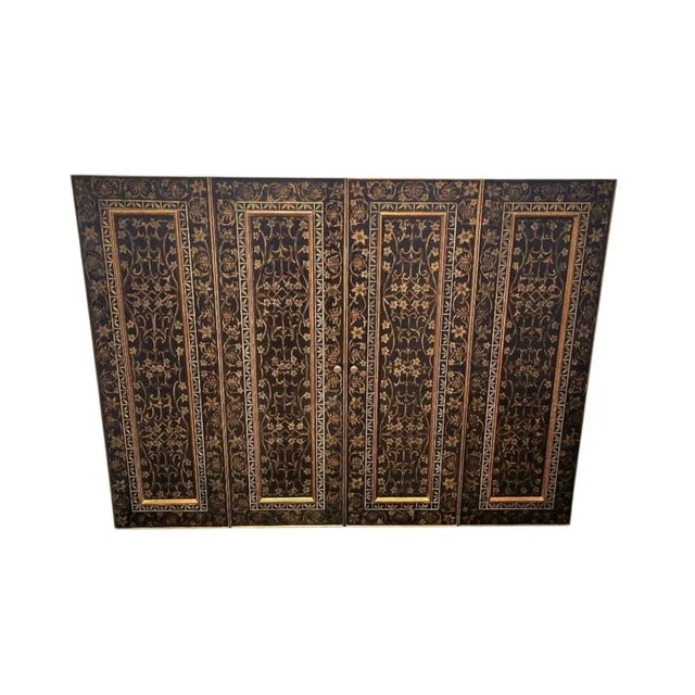 Monumental Vintage Maitland Smith Gold Black 4 Door Flat Screen Tv Hideaway Wall Mounted Cabinet For Sale In West Palm - Image 6 of 15