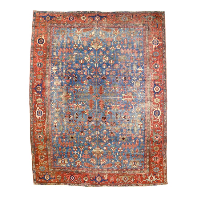 Antique Persian Heriz Serapi Rug 9’6” X 12’4” For Sale