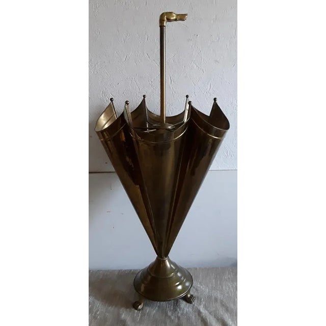 Metal Vintage Brass Umbrella Stand in the Form of a Half Fold Out, 1970s For Sale - Image 7 of 9