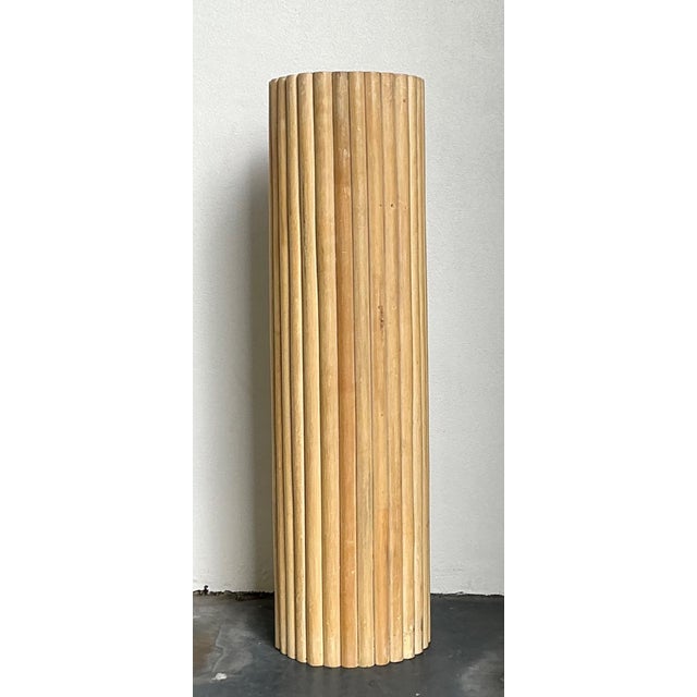 Tan Vintage Ribbed Wood and Rattan Medium Pedestal For Sale - Image 8 of 15