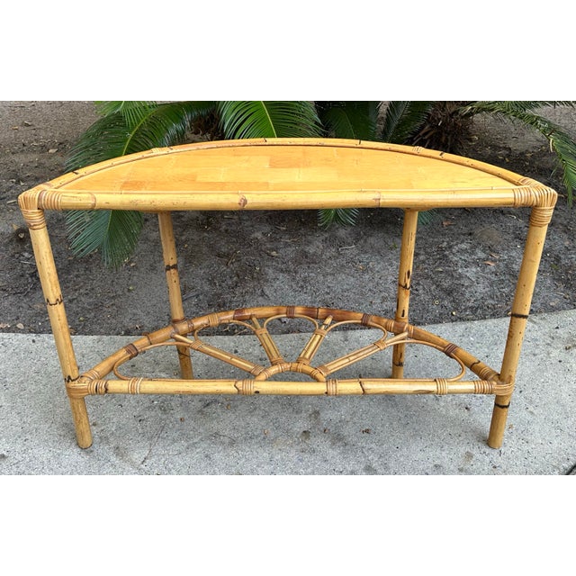 1970s Bamboo Demilune Hall Table For Sale - Image 5 of 10