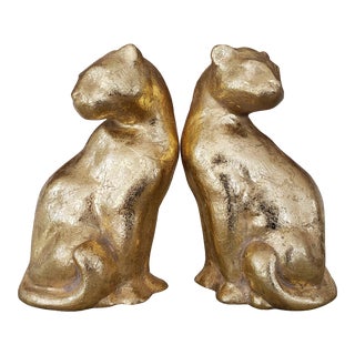 Vintage Gold Cat Bookends - a Pair For Sale