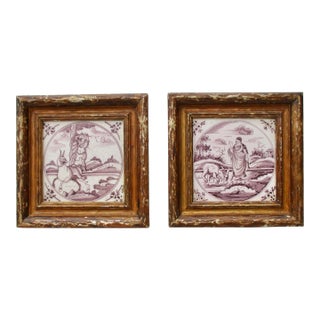 Delft Tiles Circa 1750s --a Pair of 2 For Sale