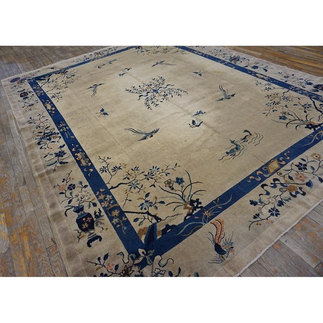 1920s 1920s Beige Floral Medallion Antique Chinese Peking Carpet 8'10" X 11'6" Rug For Sale - Image 5 of 10