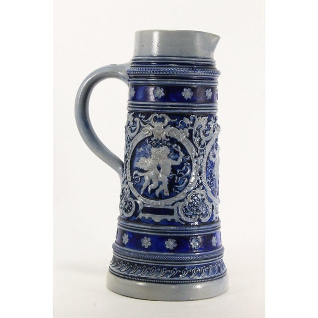 1880's Blue on Gray Stoneware Beer Stein 2 L Westerwald, Germany For Sale - Image 4 of 18