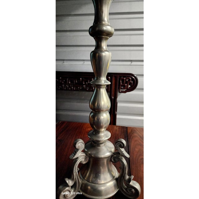 Antiaue Early 20th Century Fine Dutch Baroque Style Pewter Single Pricket Stick. Description: With Multiple Baluster...