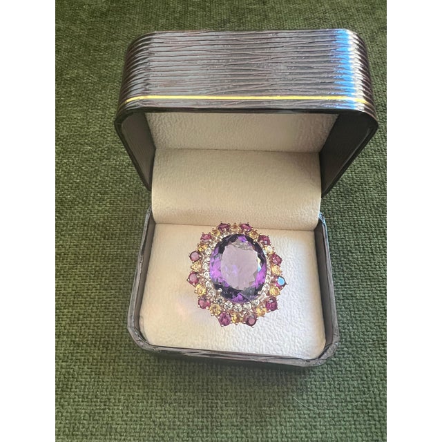 Bochic "Orient" Vintage Amethyst & Multi Gem Cocktail Ring Set 18K Gold & Silver For Sale - Image 14 of 18