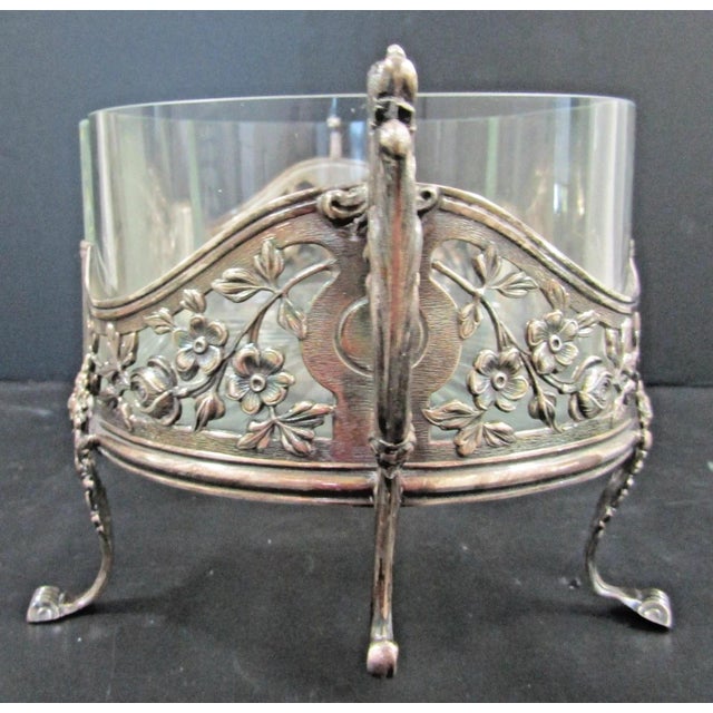 1910s Topazio Portuguese Sterling Silver Crystal Centerpiece Jardiniere Dragon Handles For Sale - Image 4 of 18