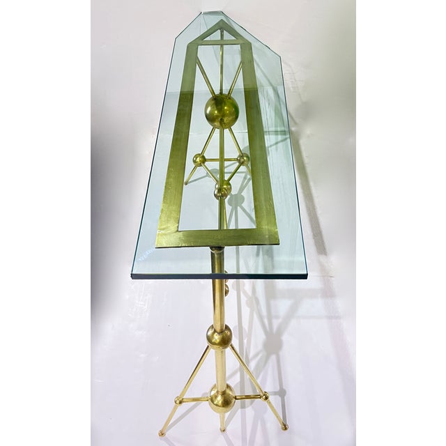 Italian Modern Atomic Planet Design Slim Asymmetrical Brass Sphere Console Table For Sale In New York - Image 6 of 18