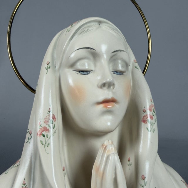 Vintage 20th Century Madonna Virgin Prayer Bust in Glazed Ceramic from Pannunzio For Sale - Image 6 of 11