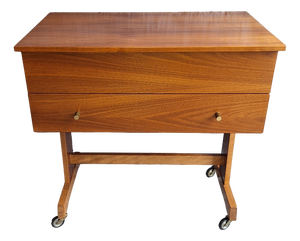 Vintage German Sewing Table on Wheels in Walnut, 1960s