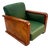 Large Vintage Art Deco Italian Club Chair in Burl Walnut and Green Fabric, 1930s For Sale