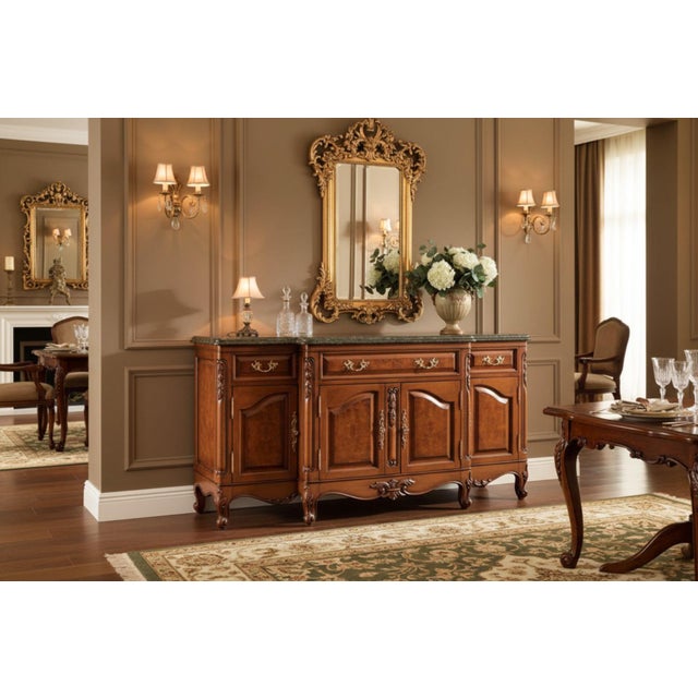 Bau Furniture French Louis XV Burl Wood & Green Marble Sideboard Buffet For Sale - Image 17 of 17