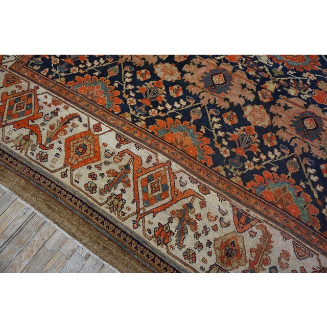 Late 19th Century 1880s Blue Navy Harshang Persian Bibikabad Rug 10'7" X 14'9" Handknotted Wool Carpet For Sale - Image 5 of 7